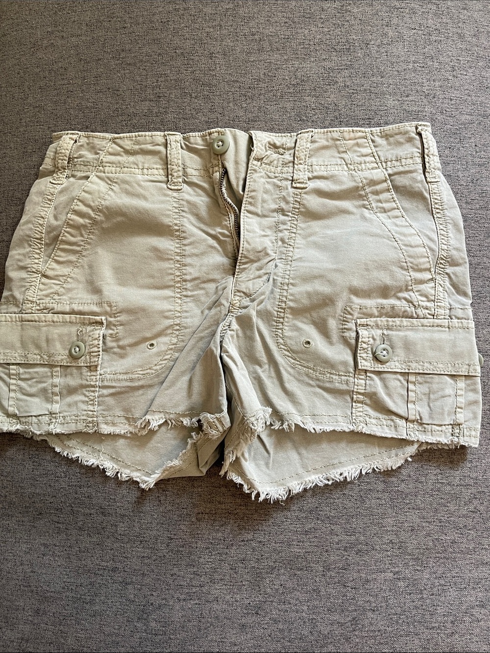 American Eagle Outfitters Light Olive Cargo Shorts with Frayed Hem